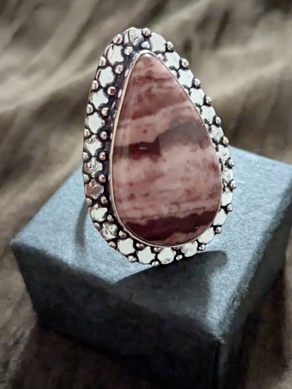 Handcrafted Coconut Jasper Teardrop Ring (8.75)